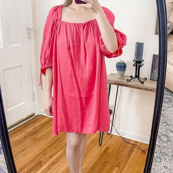 Free People Mara Metallic Puff Sleeve Mini Dress Pink XS - Picture 9 of 11